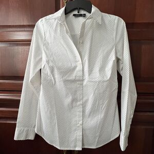 Apt.9 White & Black Polka Dot Long Sleeve Button-Up Collared Shirt 4